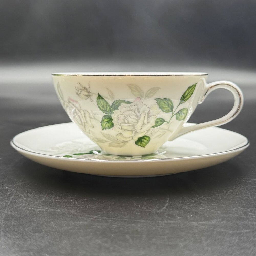 Vintage Sone China Platinum Trim Floral Teacup & Saucer Collectible Porcelain